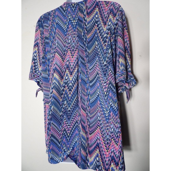 J.T.B. Woman Shirt 2X Slinky Top Colorful Abstract Tie Sleeve V Neck Plus Fun - Picture 5 of 10